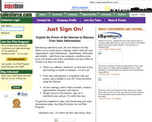 Salesforce.com website circa 1999, courtesy of Internet Archive Wayback Machine (https://archive.org/web/).